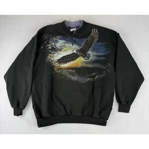 Vintage Art Unlimited Sweatshirt Mens XL Eagle Sunset Made USA 90s Double Sided